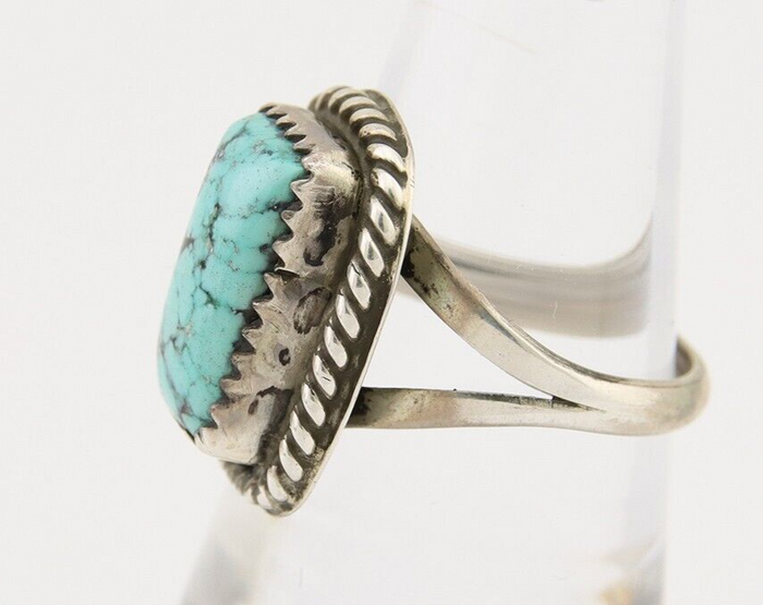 Navajo Ring 925 Silver Blue Spiderweb Turquoise Native American Artist C.80's