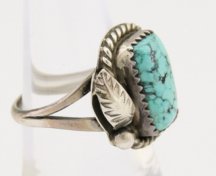 Navajo Ring 925 Silver Blue Spiderweb Turquoise Native American Artist C.80's