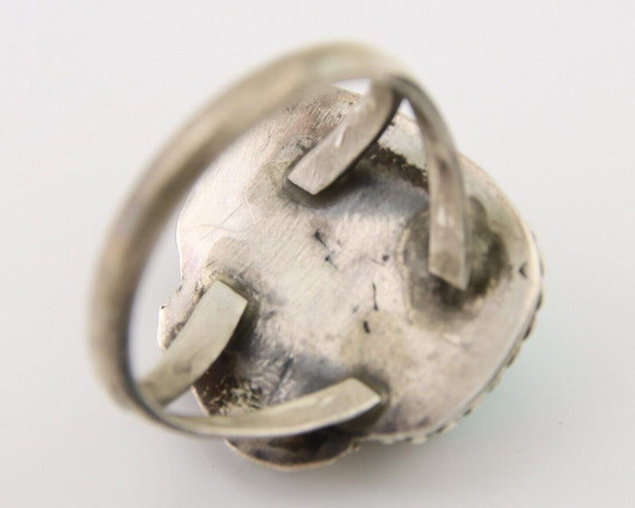 Navajo Ring 925 Silver Blue Spiderweb Turquoise Native American Artist C.80's