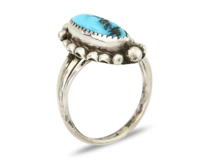Navajo Ring 925 Silver Blue Tuquoise Artist Signed SC Size 9.5