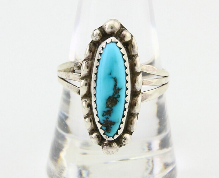 Navajo Ring 925 Silver Blue Tuquoise Artist Signed SC Size 9.5