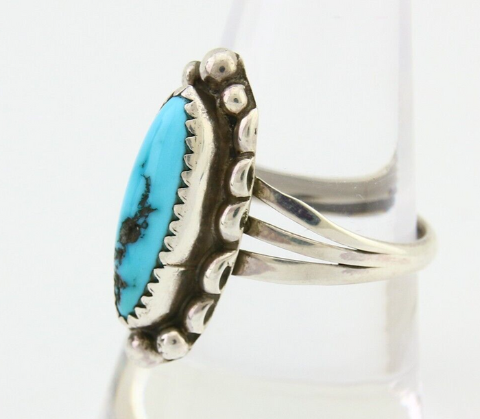 Navajo Ring 925 Silver Blue Tuquoise Artist Signed SC Size 9.5