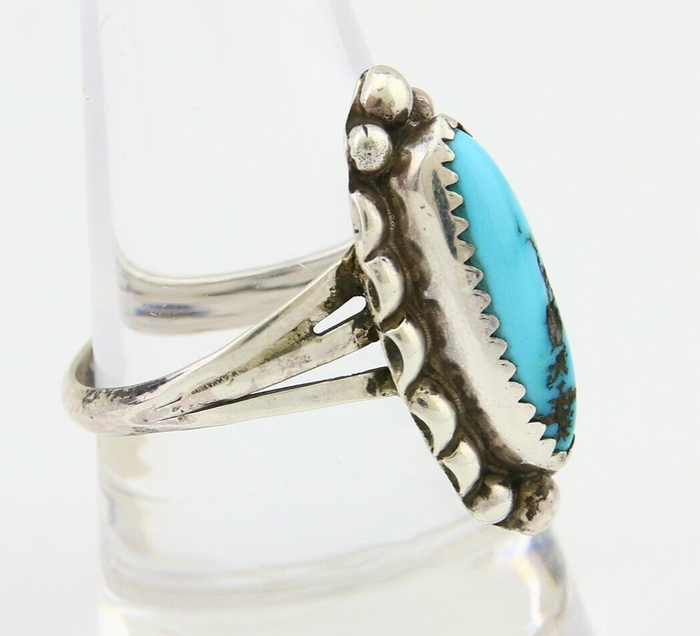 Navajo Ring 925 Silver Blue Tuquoise Artist Signed SC Size 9.5