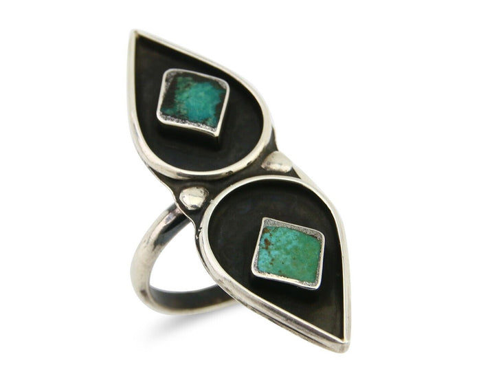 Navajo Ring 925 Silver Blue Tuquoise Native American Artist Size 7.0