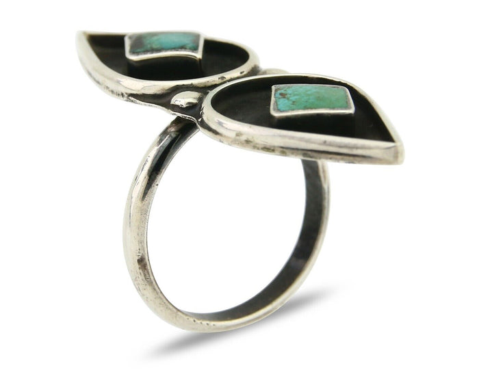 Navajo Ring 925 Silver Blue Tuquoise Native American Artist Size 7.0