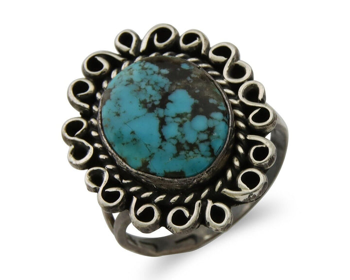 Navajo Ring 925 Silver Blue Turquoise Artist Siged Jerry Johnson C.80's