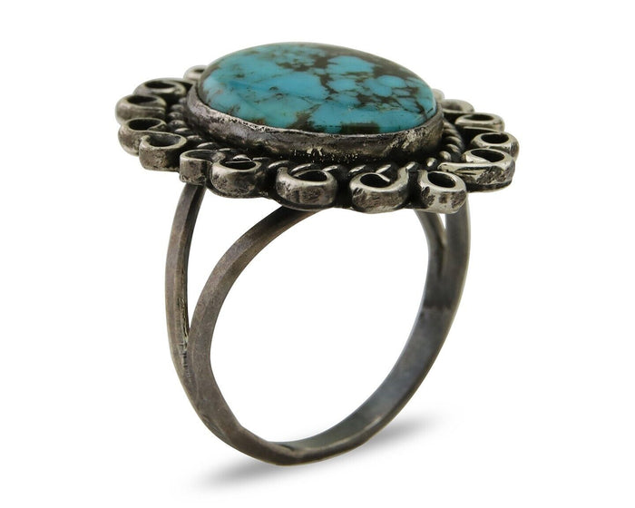 Navajo Ring 925 Silver Blue Turquoise Artist Siged Jerry Johnson C.80's
