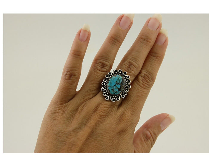 Navajo Ring 925 Silver Blue Turquoise Artist Siged Jerry Johnson C.80's