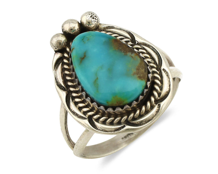 Navajo Ring .925 Silver Blue Turquoise Artist Signed Anna Begay C.1980's