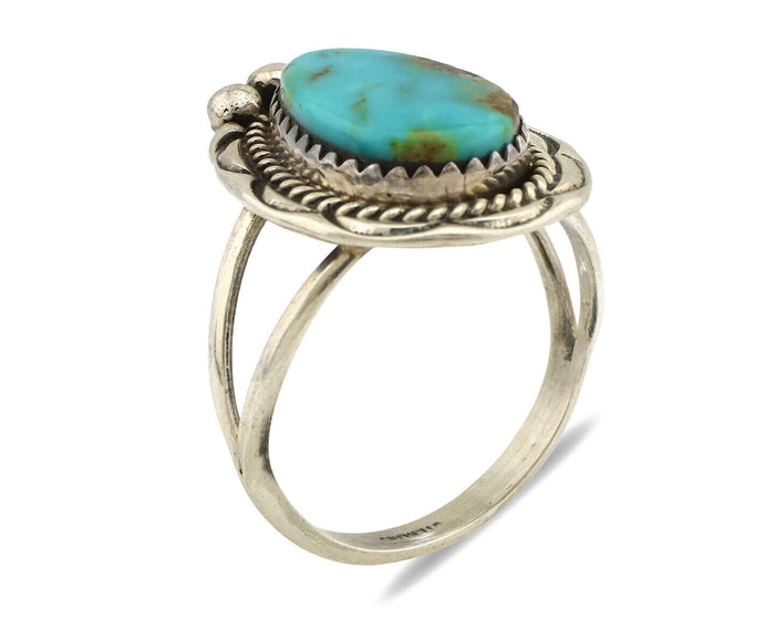Navajo Ring .925 Silver Blue Turquoise Artist Signed Anna Begay C.1980's