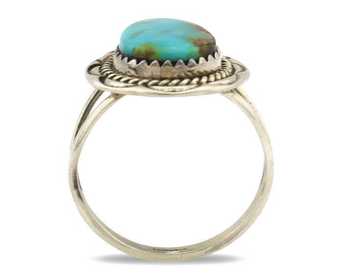 Navajo Ring .925 Silver Blue Turquoise Artist Signed Anna Begay C.1980's