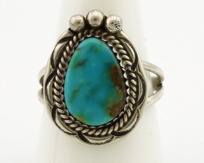 Navajo Ring .925 Silver Blue Turquoise Artist Signed Anna Begay C.1980's