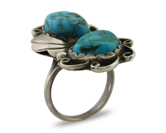 Navajo Ring 925 Silver Blue Turquoise Artist Signed F C.80's