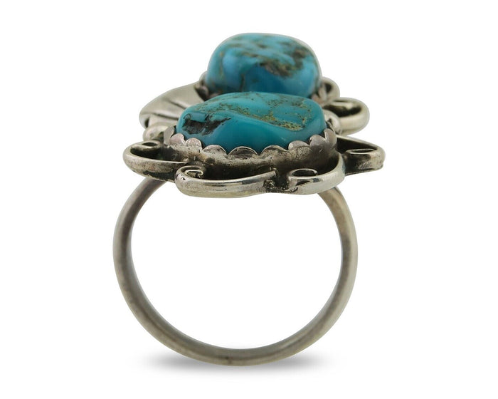 Navajo Ring 925 Silver Blue Turquoise Artist Signed F C.80's
