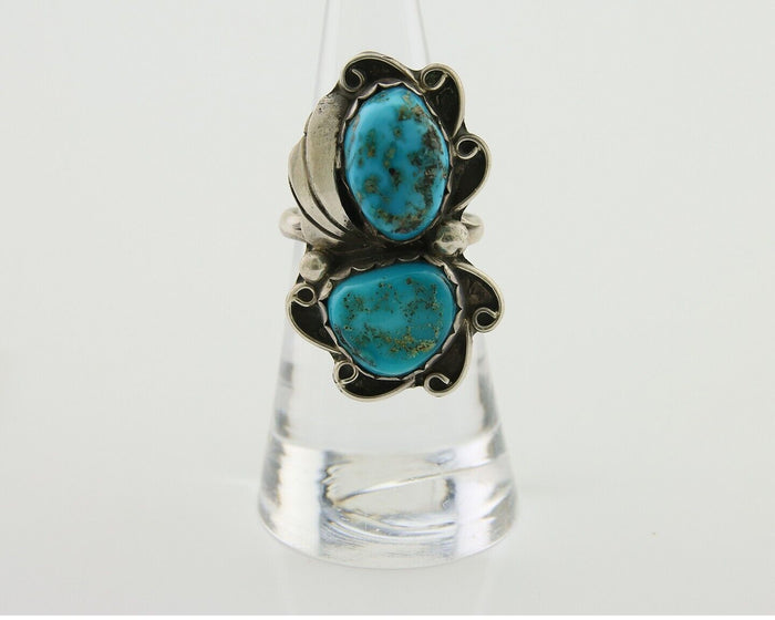 Navajo Ring 925 Silver Blue Turquoise Artist Signed F C.80's