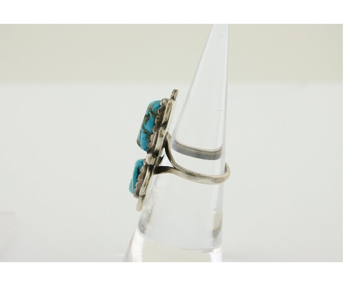 Navajo Ring 925 Silver Blue Turquoise Artist Signed F C.80's