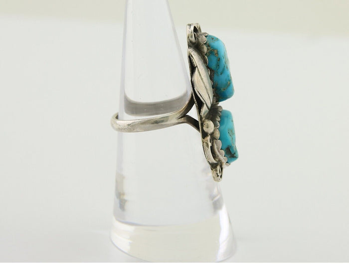 Navajo Ring 925 Silver Blue Turquoise Artist Signed F C.80's