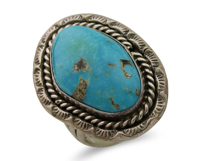 Navajo Ring .925 Silver Blue Turquoise Artist Signed HM C.80's