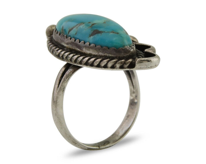 Navajo Ring .925 Silver Blue Turquoise Artist Signed HM C.80's