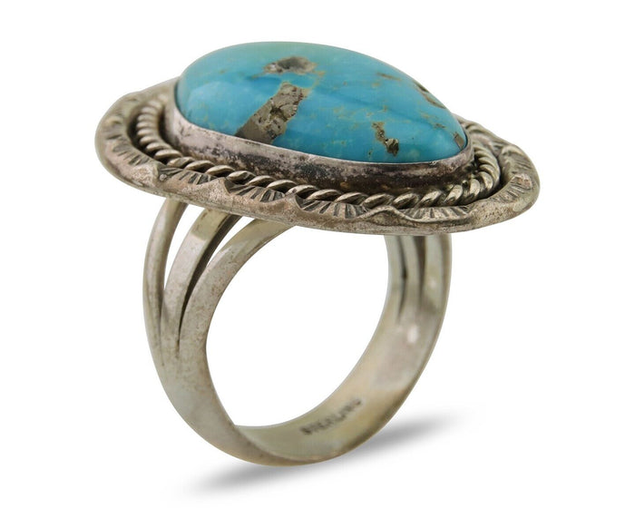 Navajo Ring .925 Silver Blue Turquoise Artist Signed HM C.80's