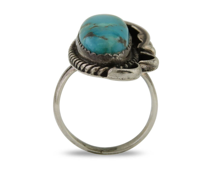Navajo Ring .925 Silver Blue Turquoise Artist Signed HM C.80's