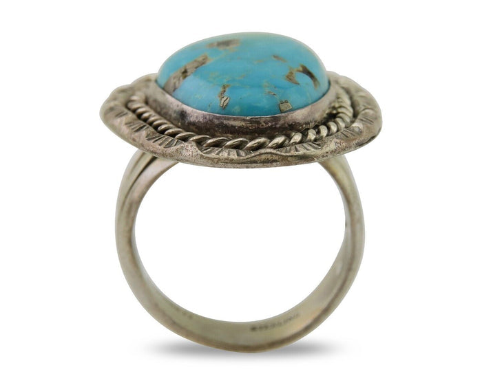 Navajo Ring .925 Silver Blue Turquoise Artist Signed HM C.80's