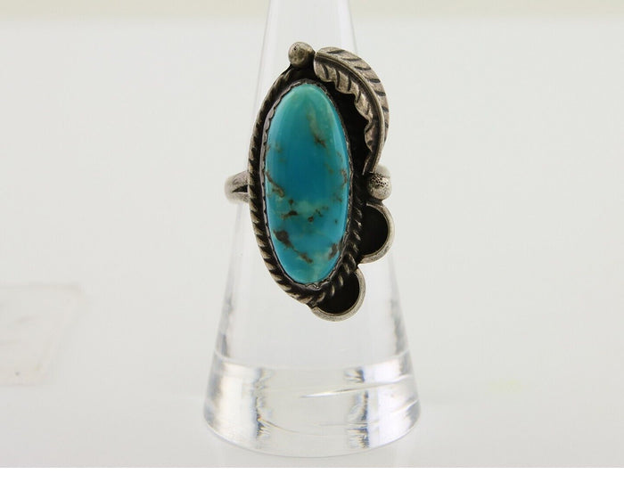 Navajo Ring .925 Silver Blue Turquoise Artist Signed HM C.80's