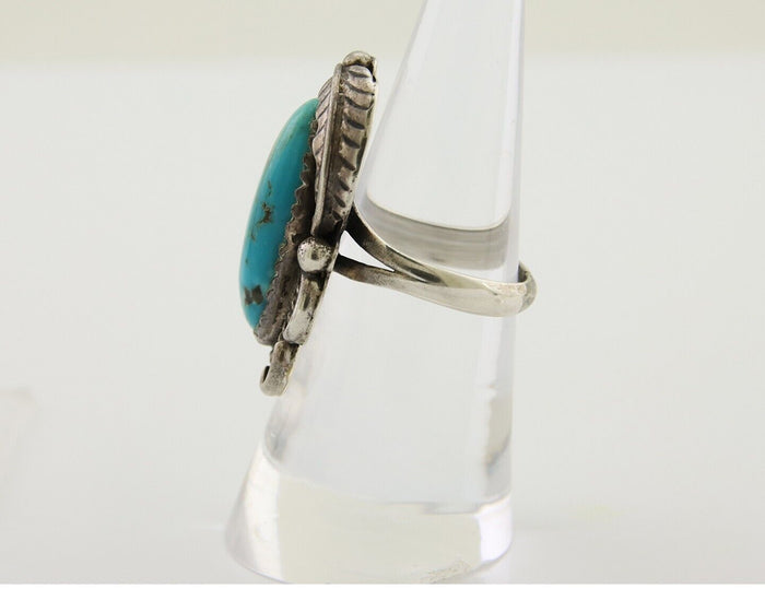 Navajo Ring .925 Silver Blue Turquoise Artist Signed HM C.80's
