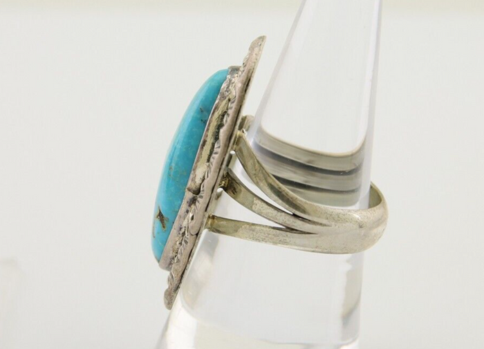 Navajo Ring .925 Silver Blue Turquoise Artist Signed HM C.80's