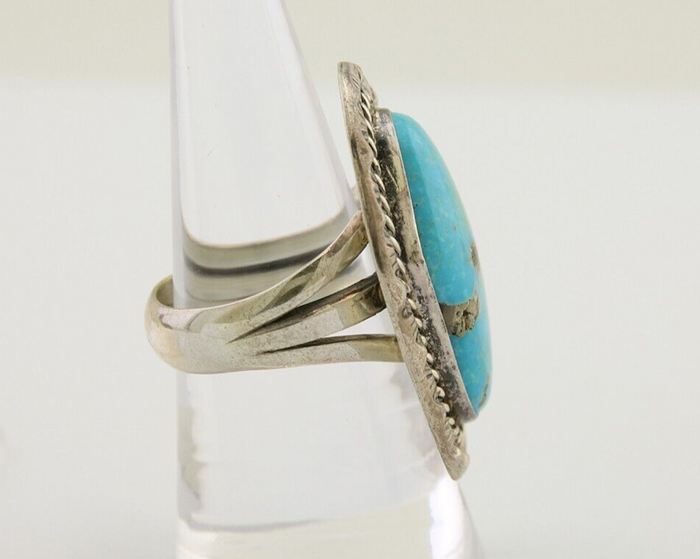 Navajo Ring .925 Silver Blue Turquoise Artist Signed HM C.80's