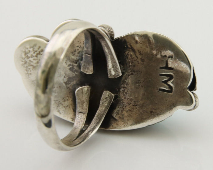 Navajo Ring .925 Silver Blue Turquoise Artist Signed HM C.80's
