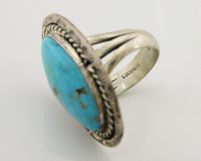 Navajo Ring .925 Silver Blue Turquoise Artist Signed HM C.80's