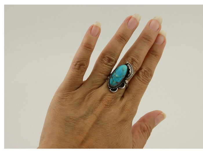 Navajo Ring .925 Silver Blue Turquoise Artist Signed HM C.80's