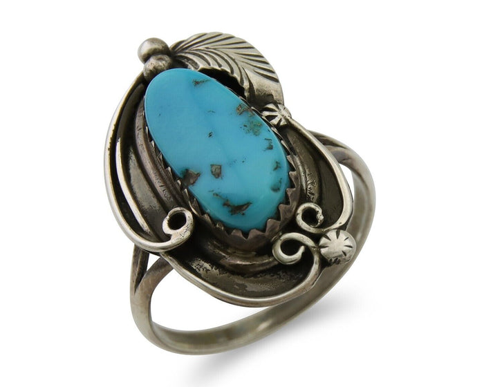 Navajo Ring .925 Silver Blue Turquoise Artist Signed Jack Tom C.80's
