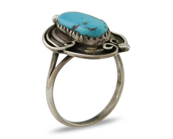 Navajo Ring .925 Silver Blue Turquoise Artist Signed Jack Tom C.80's