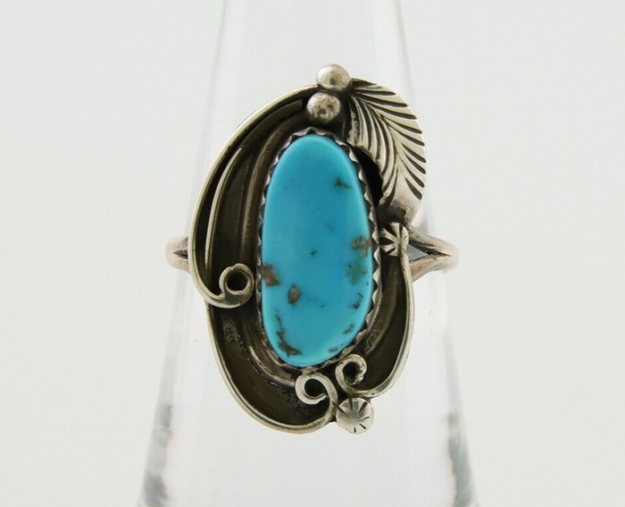 Navajo Ring .925 Silver Blue Turquoise Artist Signed Jack Tom C.80's
