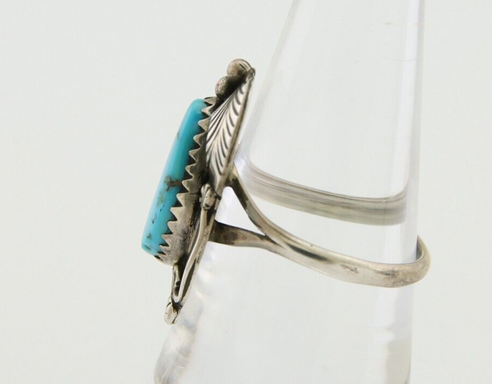 Navajo Ring .925 Silver Blue Turquoise Artist Signed Jack Tom C.80's