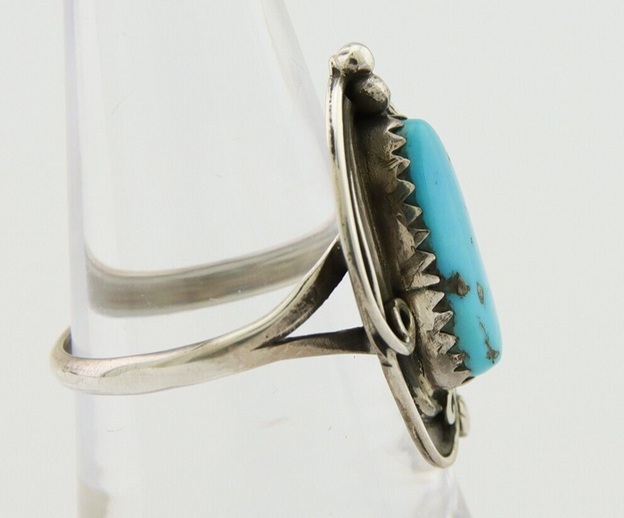 Navajo Ring .925 Silver Blue Turquoise Artist Signed Jack Tom C.80's