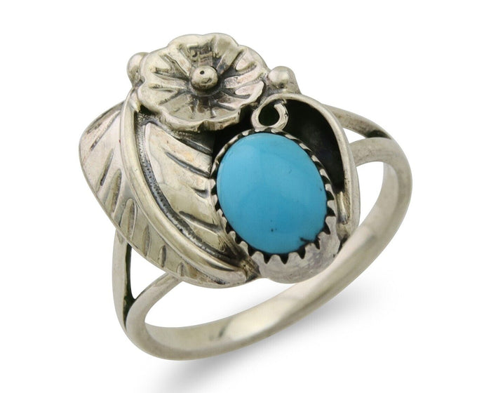 Navajo Ring 925 Silver Blue Turquoise Artist Signed MH C.80's