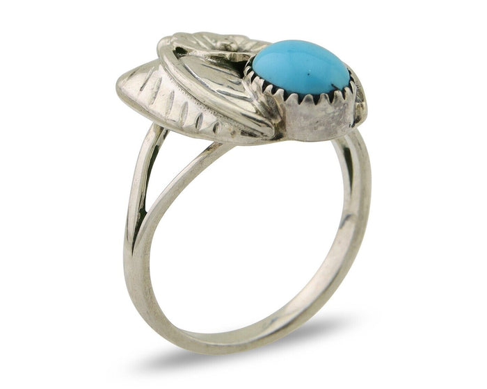 Navajo Ring 925 Silver Blue Turquoise Artist Signed MH C.80's
