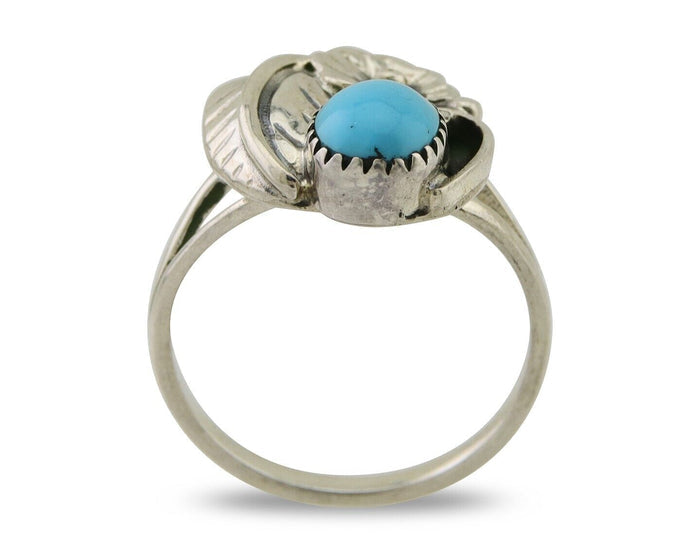 Navajo Ring 925 Silver Blue Turquoise Artist Signed MH C.80's
