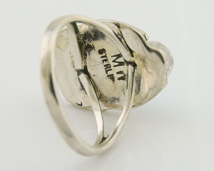 Navajo Ring 925 Silver Blue Turquoise Artist Signed MH C.80's