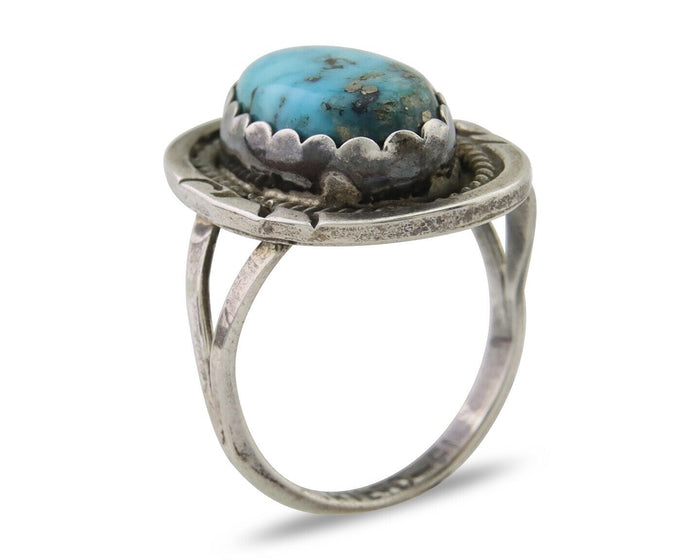 Navajo Ring 925 Silver Blue Turquoise Artist Signed Platero FNE C.80's Size 6.0