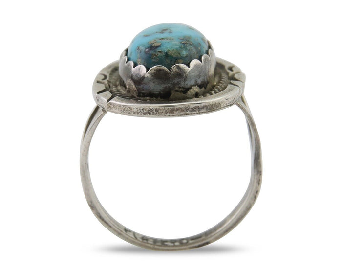 Navajo Ring 925 Silver Blue Turquoise Artist Signed Platero FNE C.80's Size 6.0