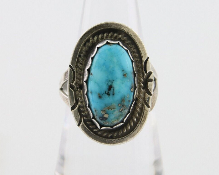 Navajo Ring 925 Silver Blue Turquoise Artist Signed Platero FNE C.80's Size 6.0