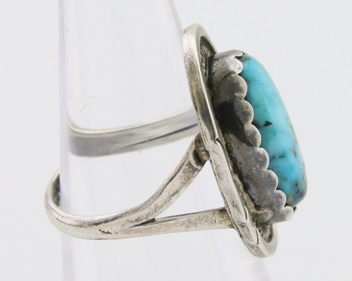 Navajo Ring 925 Silver Blue Turquoise Artist Signed Platero FNE C.80's Size 6.0