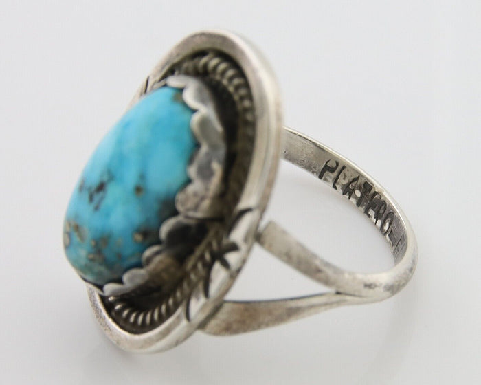 Navajo Ring 925 Silver Blue Turquoise Artist Signed Platero FNE C.80's Size 6.0