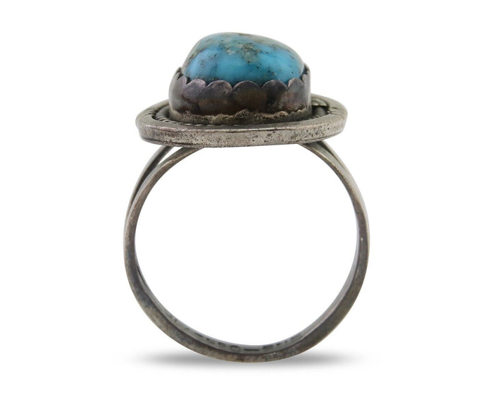 Navajo Ring 925 Silver Blue Turquoise Artist Signed Platero FNE C.80's Size 7.0