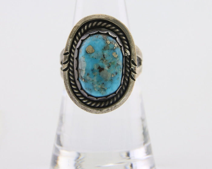 Navajo Ring 925 Silver Blue Turquoise Artist Signed Platero FNE C.80's Size 7.0