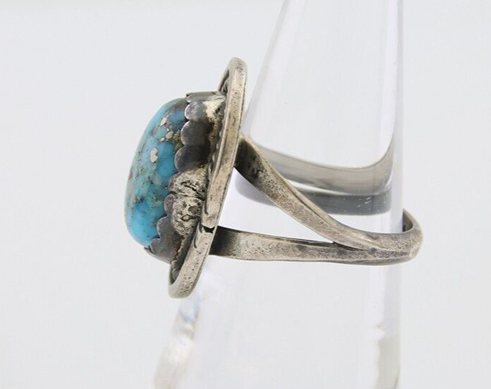 Navajo Ring 925 Silver Blue Turquoise Artist Signed Platero FNE C.80's Size 7.0
